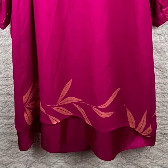 Vintage ICE Women’s Silk Chiffon Fairy Wrap Dress Pink Tropical Palm Print Sz 14 - Picture 11 of 16